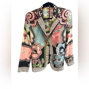 Etro silk detailed Floral pastel Multicolor Women's spring jacket blazer 46
